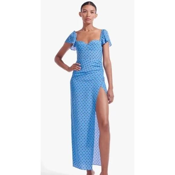 STAUD Dresses & Skirts - STAUD Avril Maxi Dress in Blue Azure Printed Crepe de Chine size 10 NEW